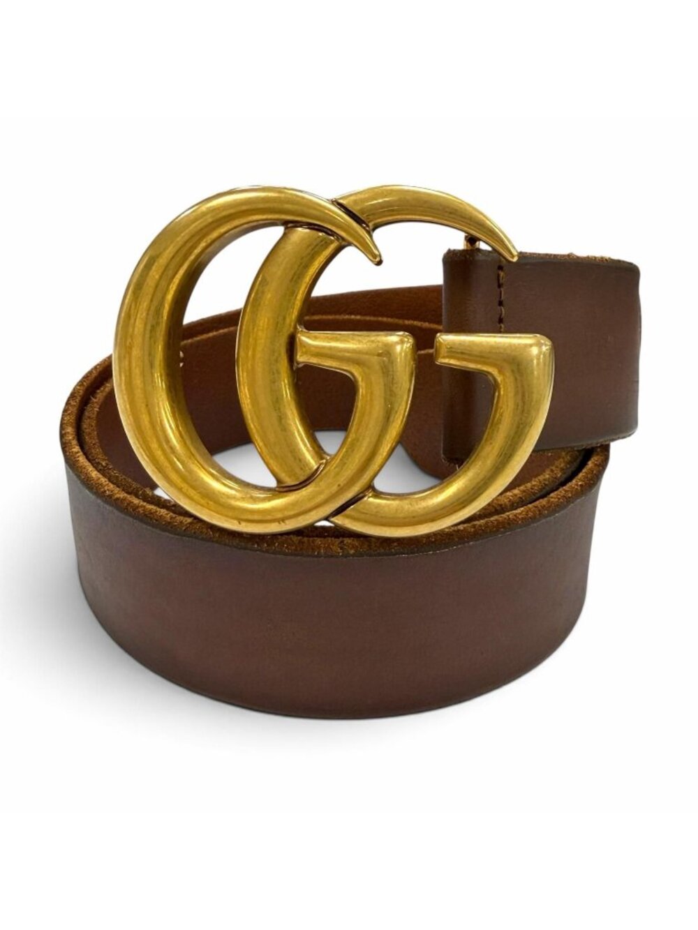 Gucci Leather Double G Buckle Wide Belt Brown Gold